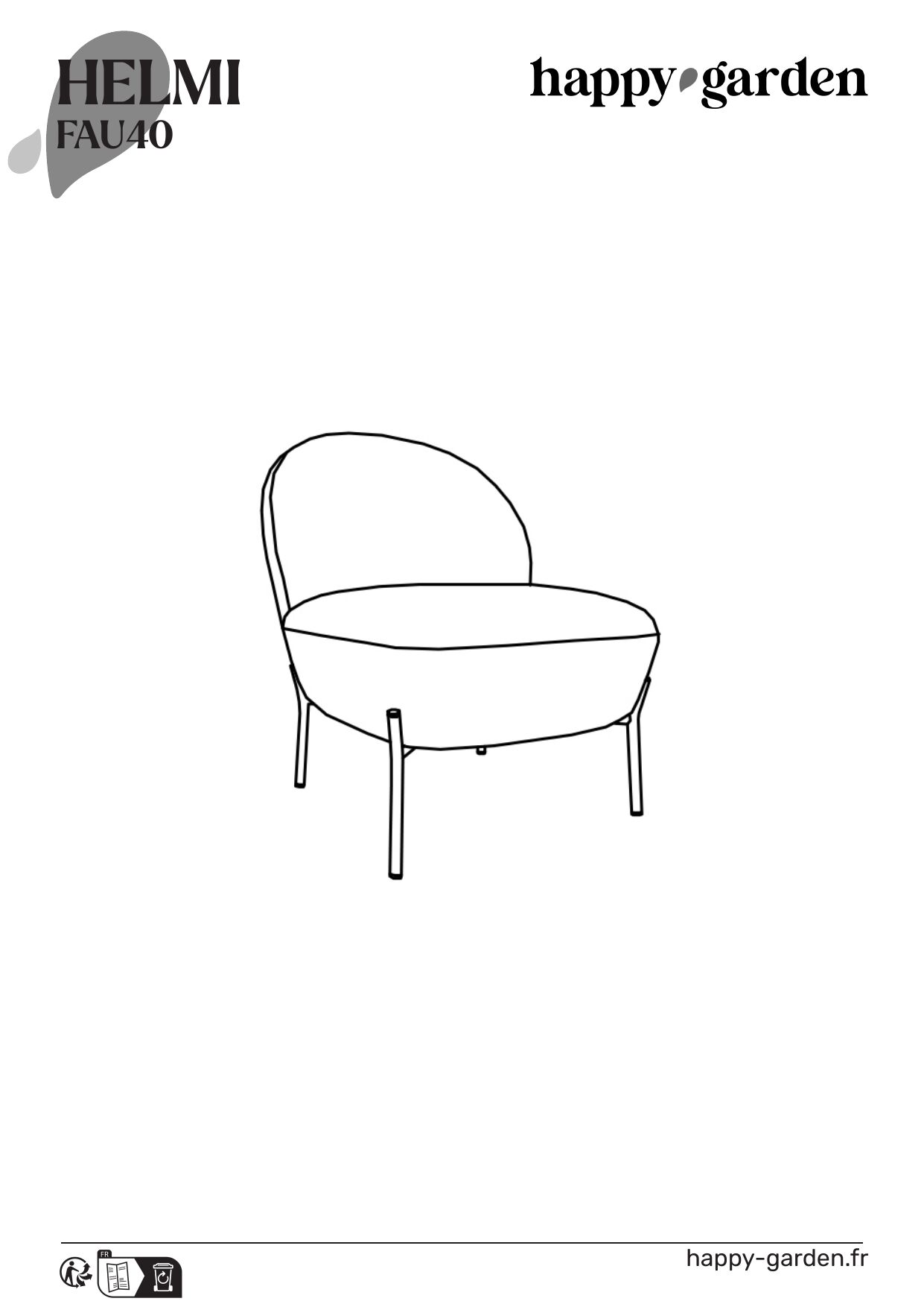 Cadeira de braços HELMI em tecido bouclé Cinza