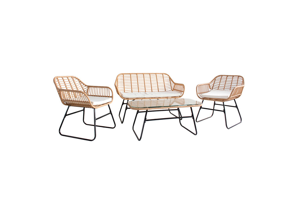 Set BORENO sofá 2 lugares com 2 cadeirões e mesa natural