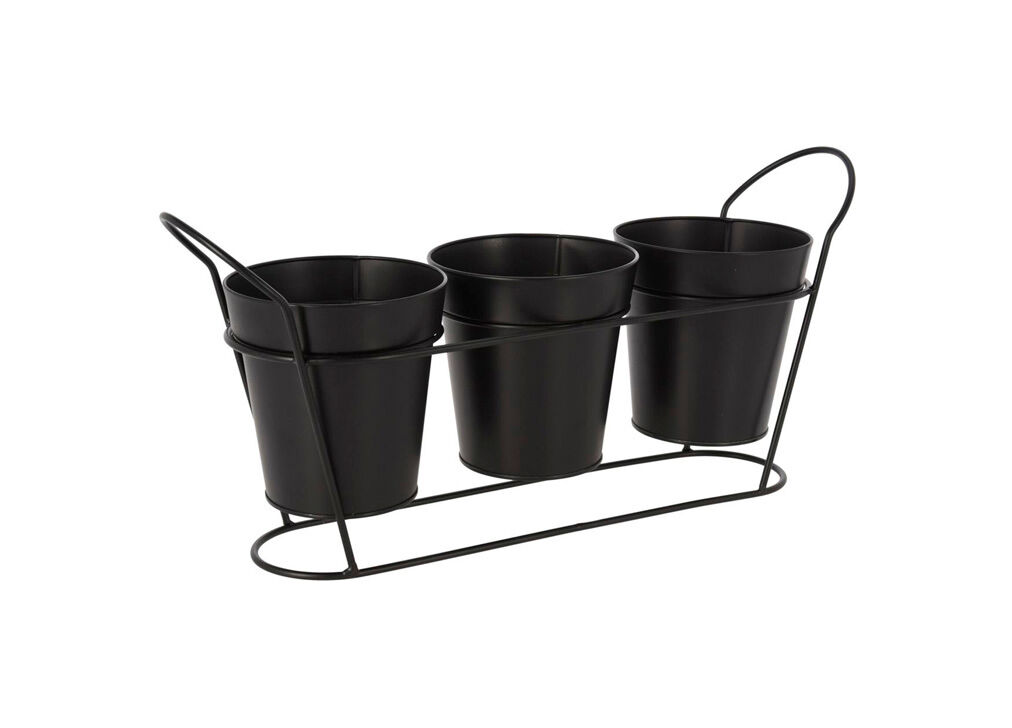 Vaso de flores triplo em metal preto 14x23x48cm