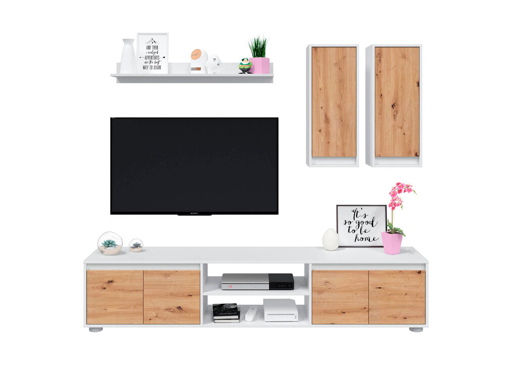 Compacto de TV YUMA carvalho branco 200cm