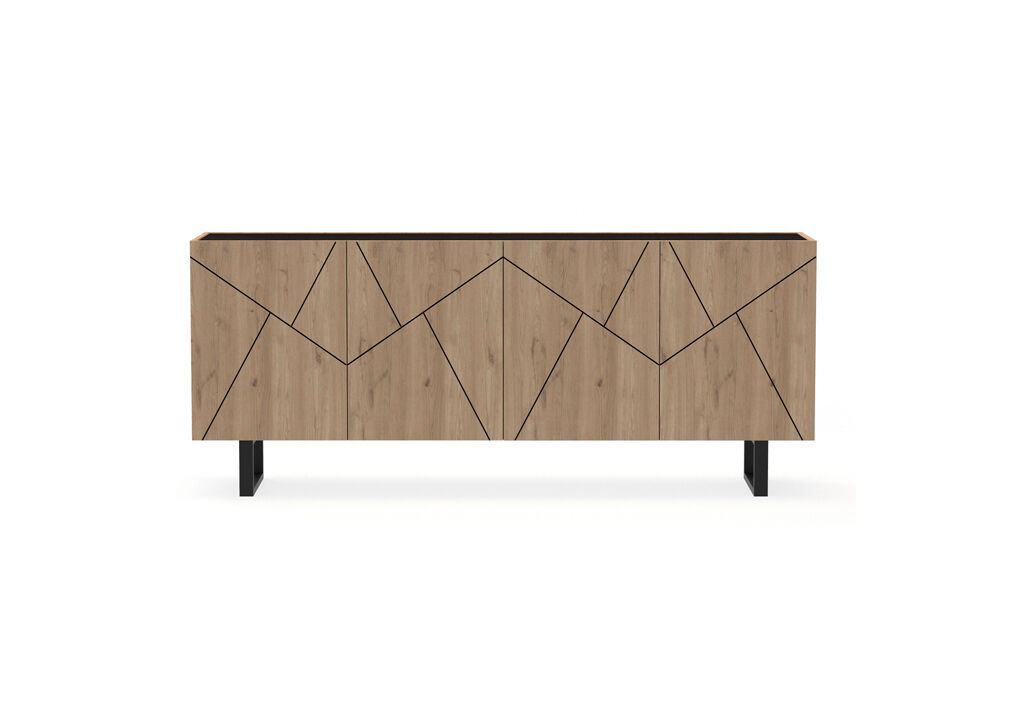 Aparador baixo 4 portas MILENA carvalho e preto