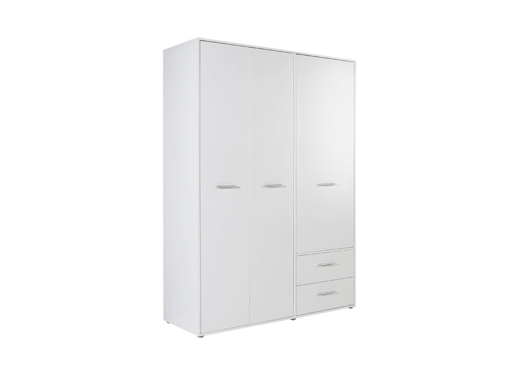 Roupeiro MOKARIS portas batentes e 2 gavetas 144x200cm branco