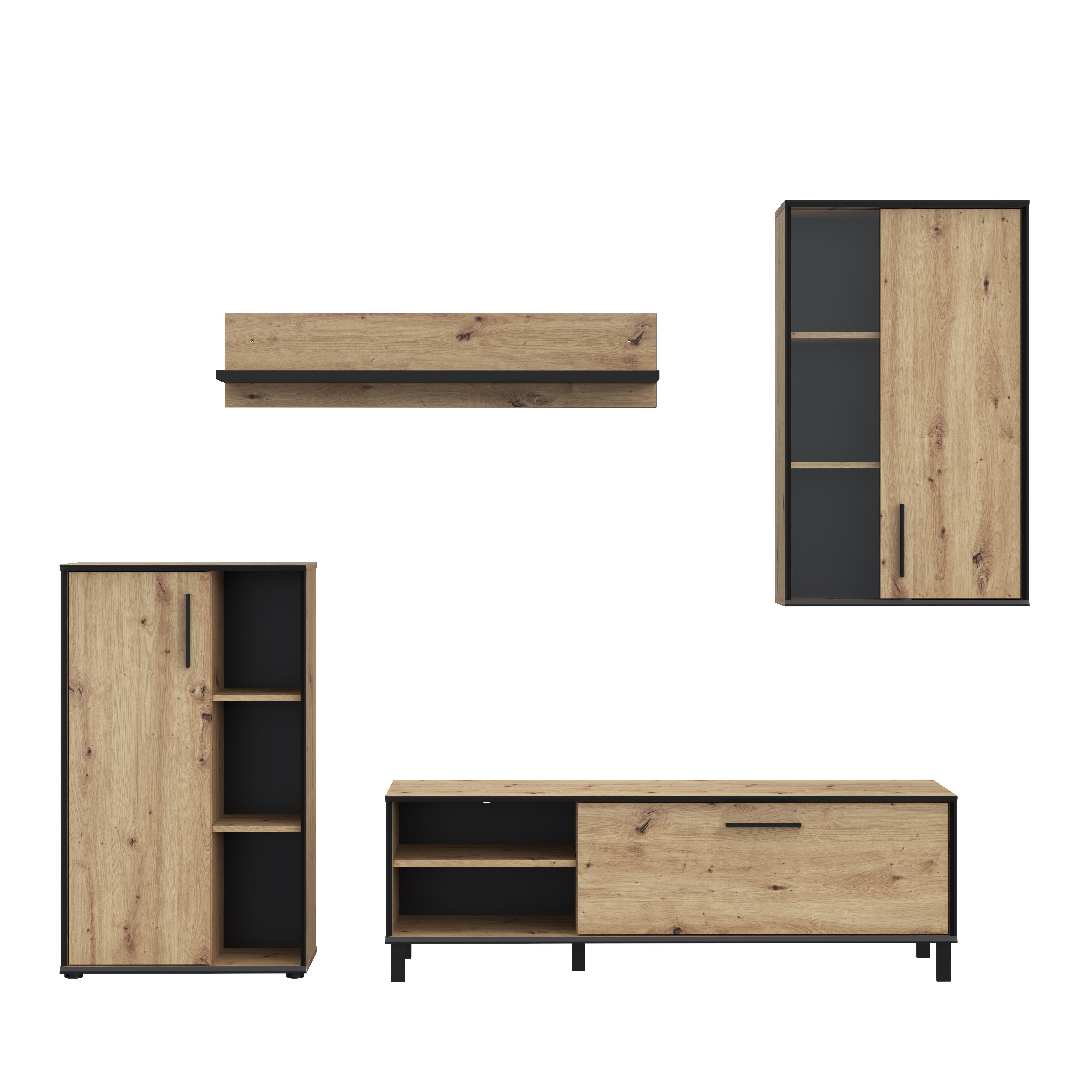 Móvel compacto de TV PORTOPINO 236cm carvalho