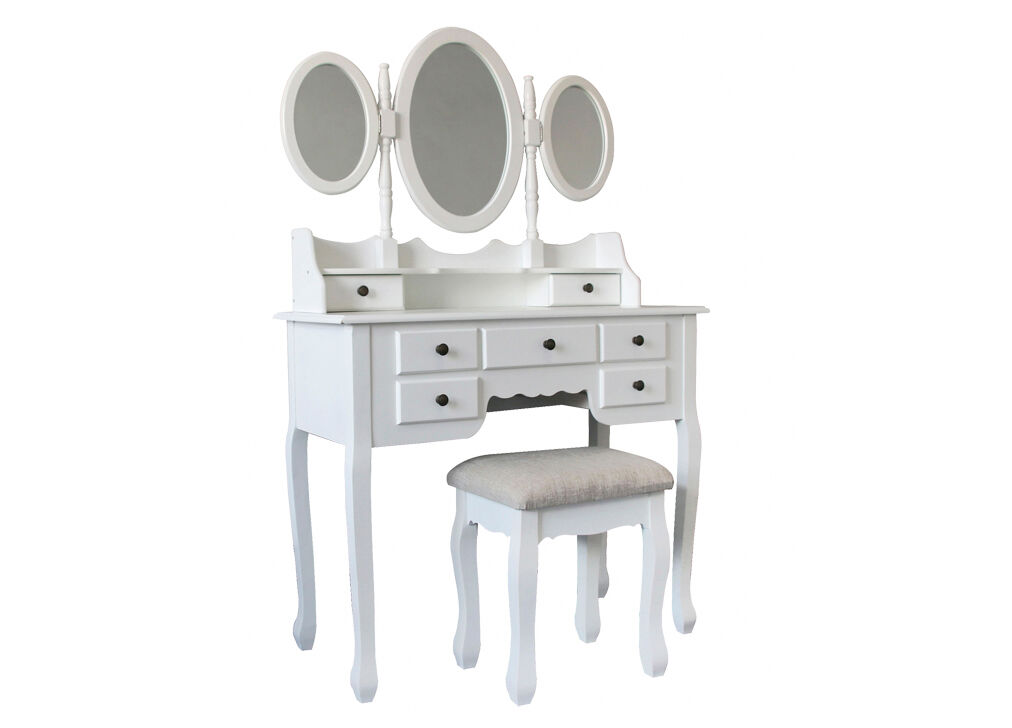 Toucador com 7 gavetas 3 espelhos e banco NATALIE
