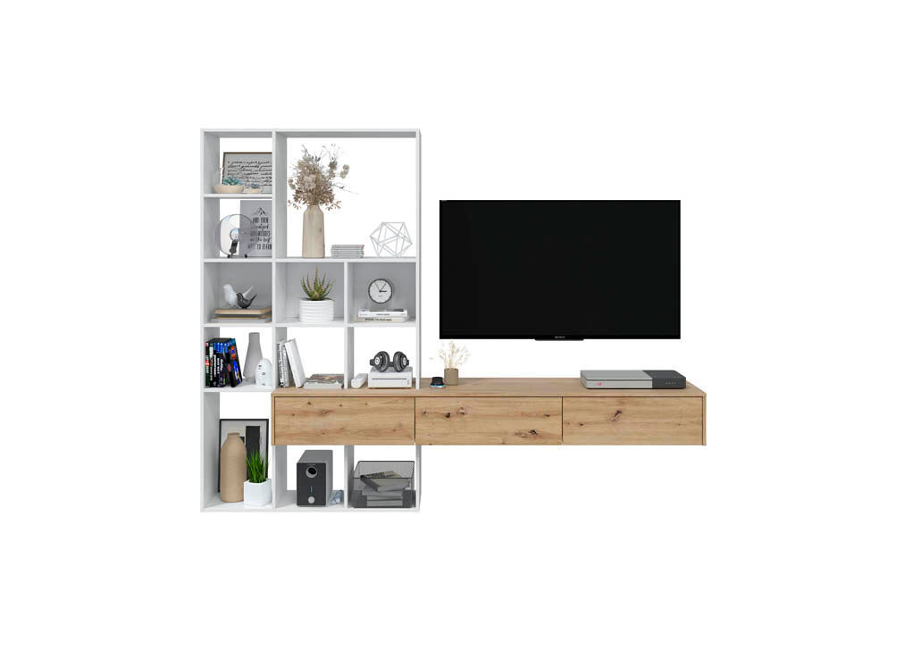 Compacto de TV LIFE 226cm branco e carvalho