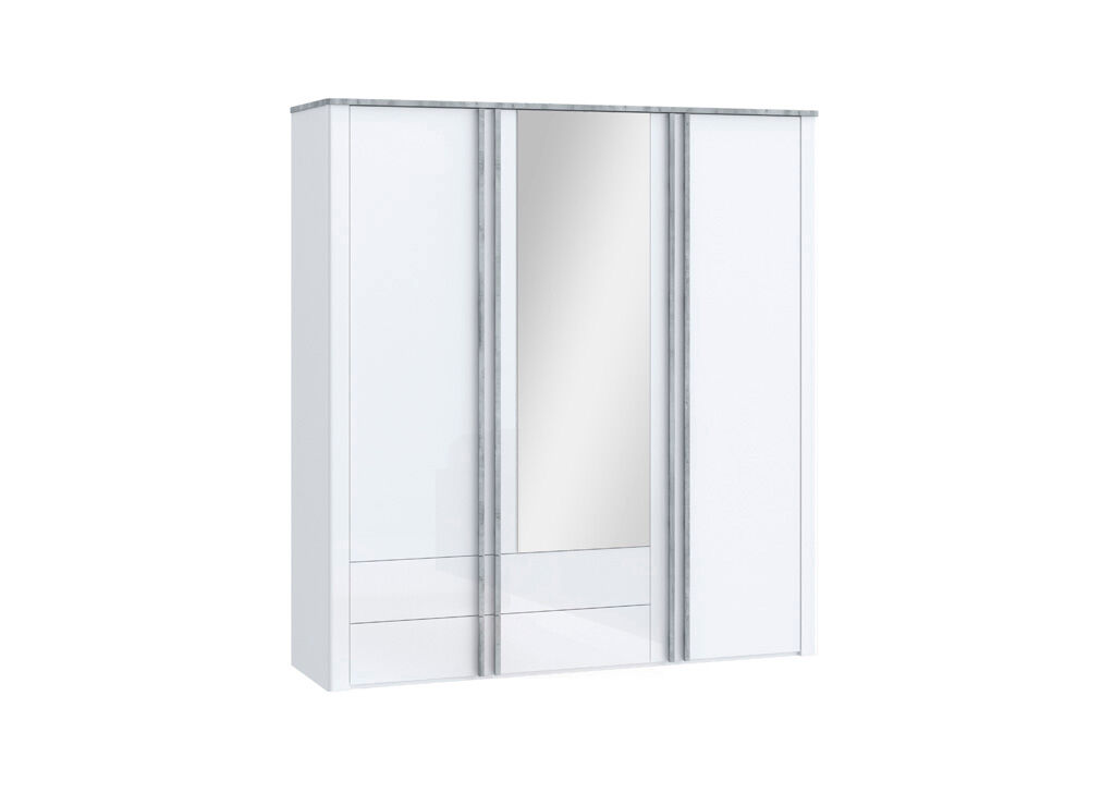 Roupeiro BUGANVILLA portas batentes com espelho e gavetas 201x216cm