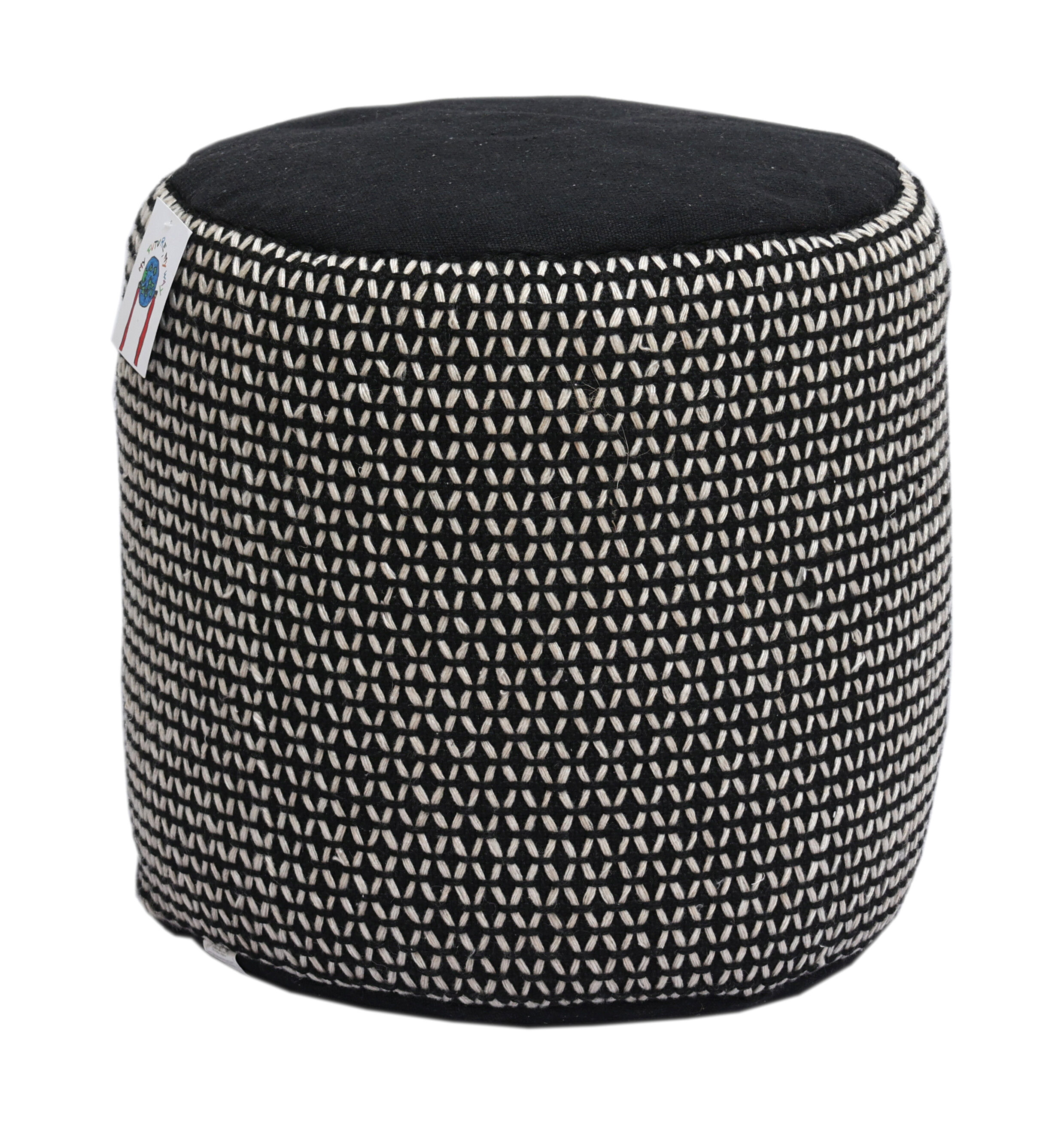 Puff algodão KOFI redondo branco e preto 45x45cm