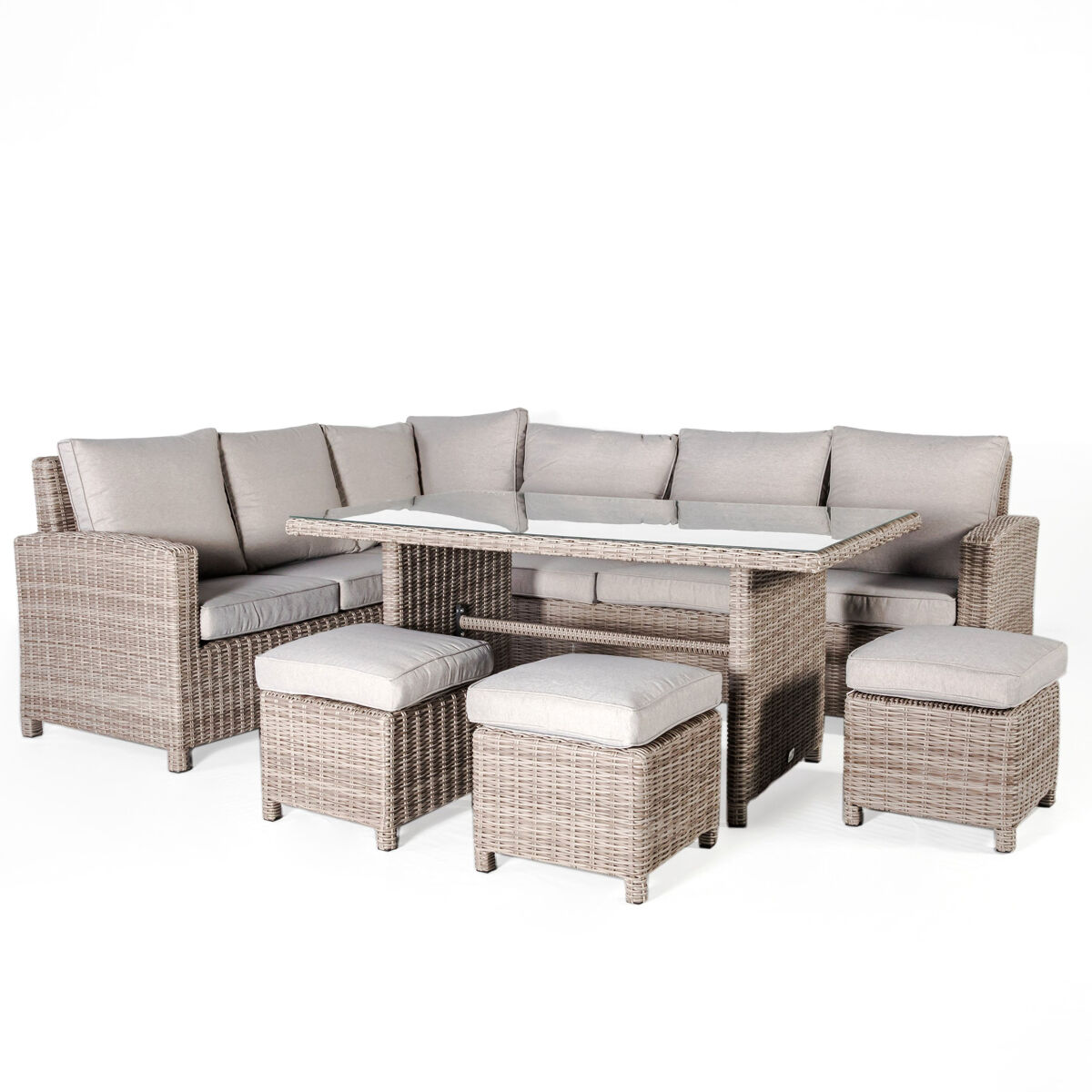 Set sofá de canto de jardim BONN com mesa e 3 puffs