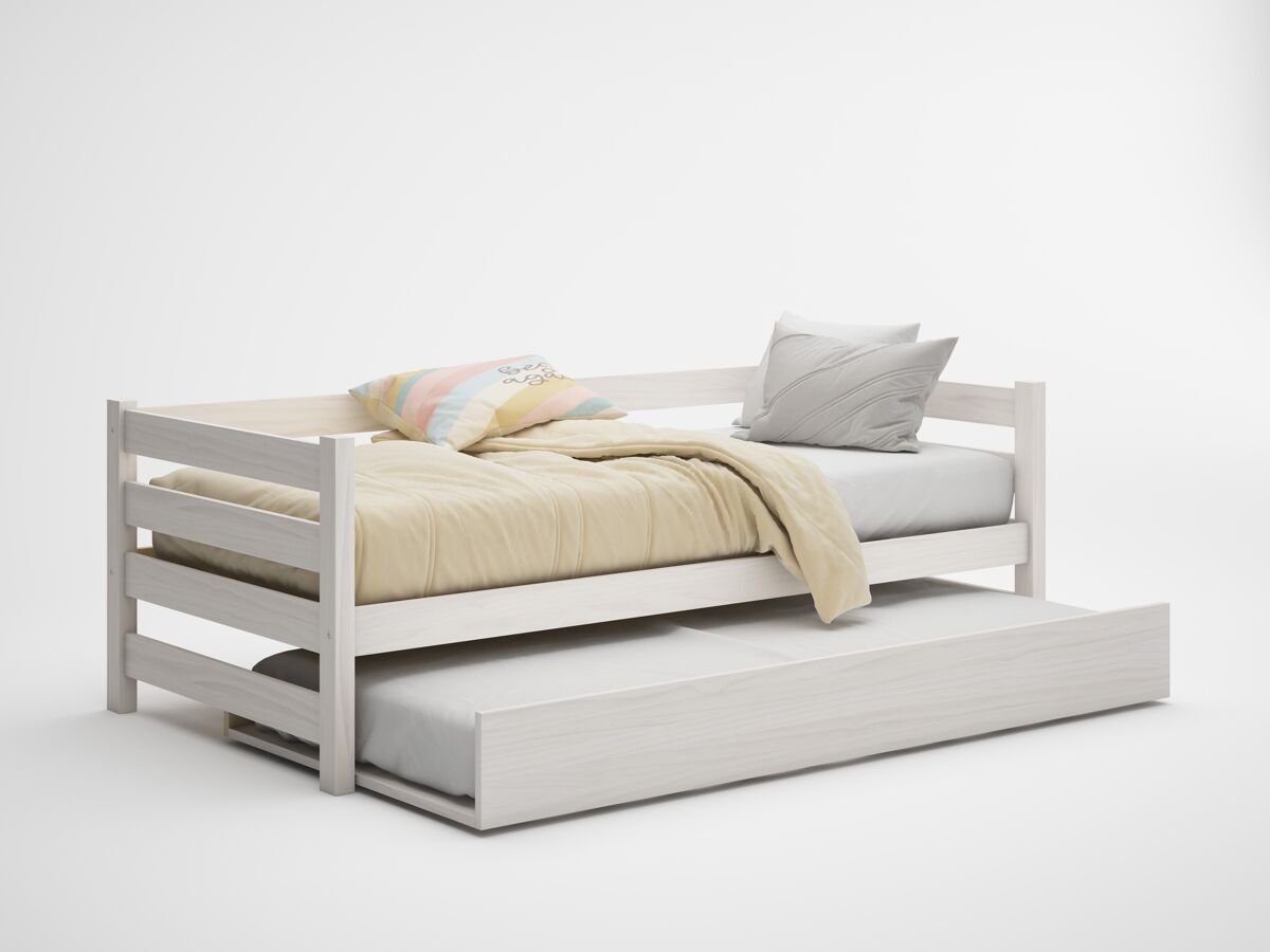 Cama nido EKO II em madeira maciça branqueada 90x190cm