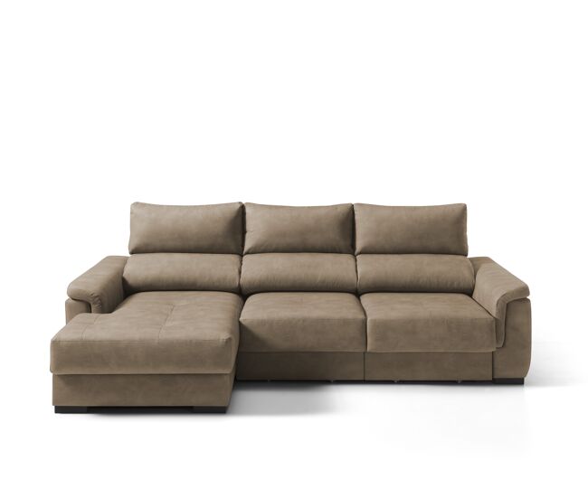 Chaise longue esquerda nahia com baú de 4 lugares cor camel