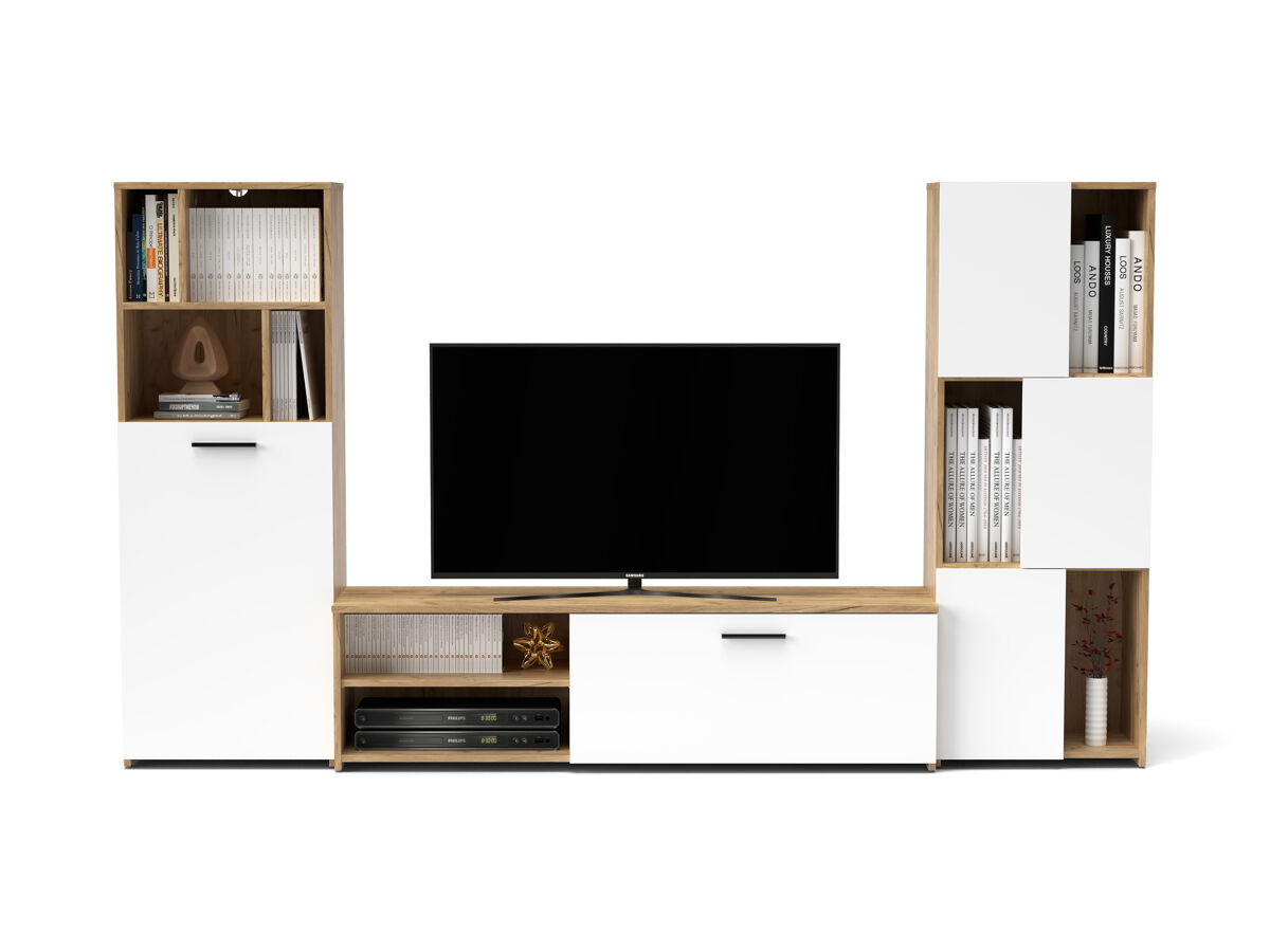 Compacto de TV carvalho e branco JOY