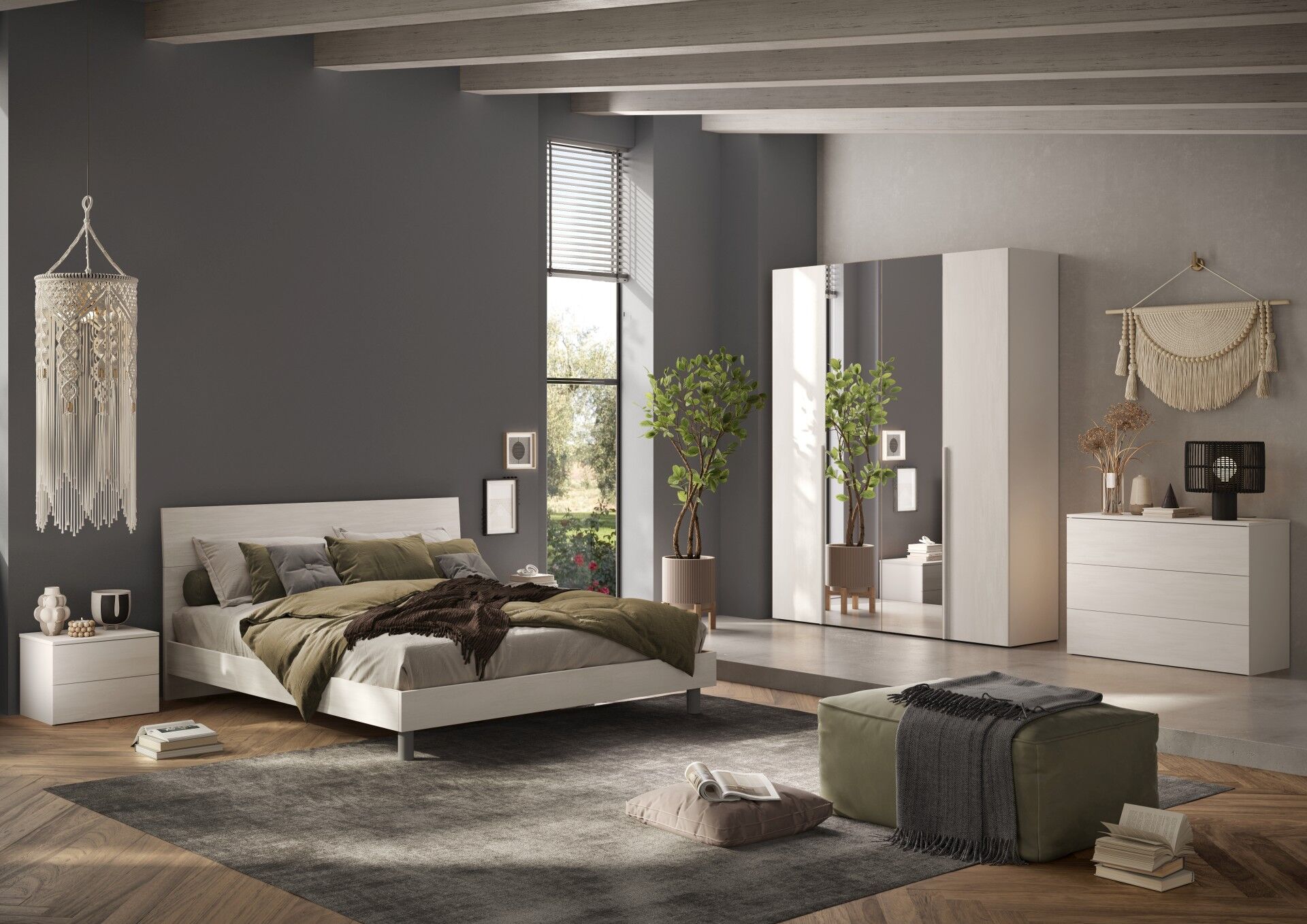 Conjunto de quarto completo NAPOLI armário com espelho