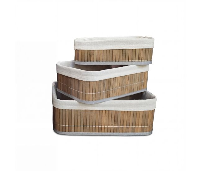 Conjunto de 3 cestos em bambu mar 33x23x12cm cinzento e branco