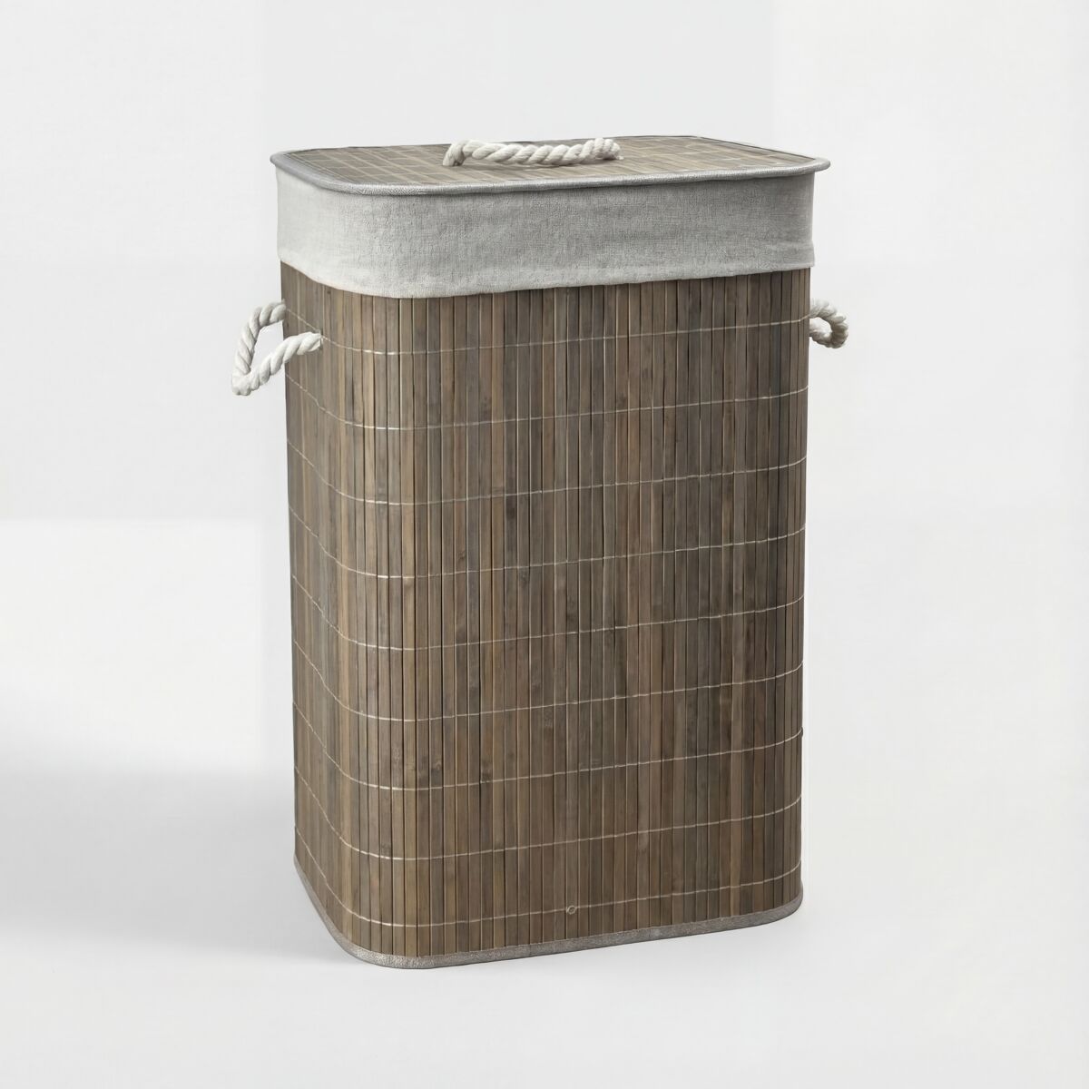 Cesto para roupa suja em bambu cora 40x30x60cm cinza e branco