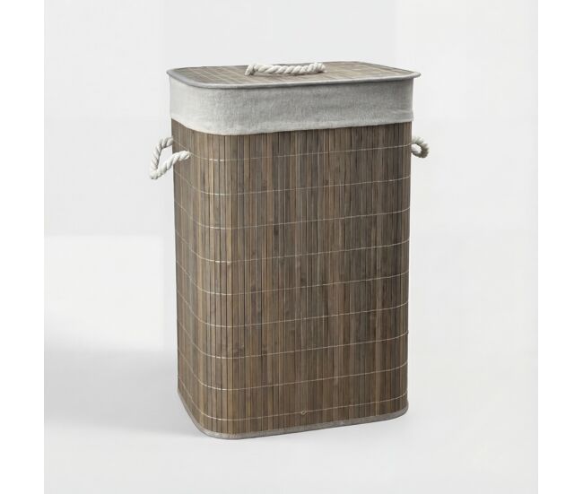 Cesto para roupa suja em bambu cora 40x30x60cm cinza e branco