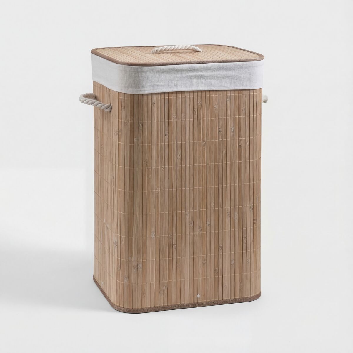 Cesto para roupa suja em bambu cora 40x30x60cm natural e branco