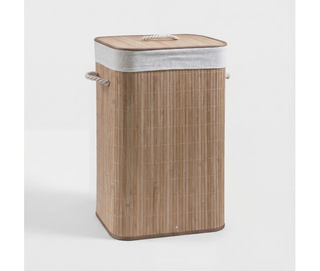 Cesto para roupa suja em bambu cora 40x30x60cm natural e branco
