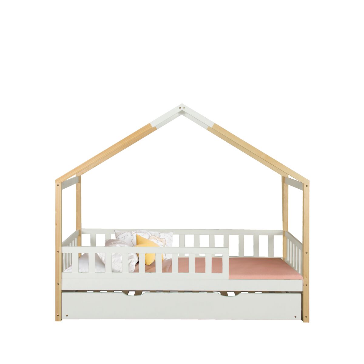 Cama nido de madeira maciça WOOD 90x190cm em branco natural