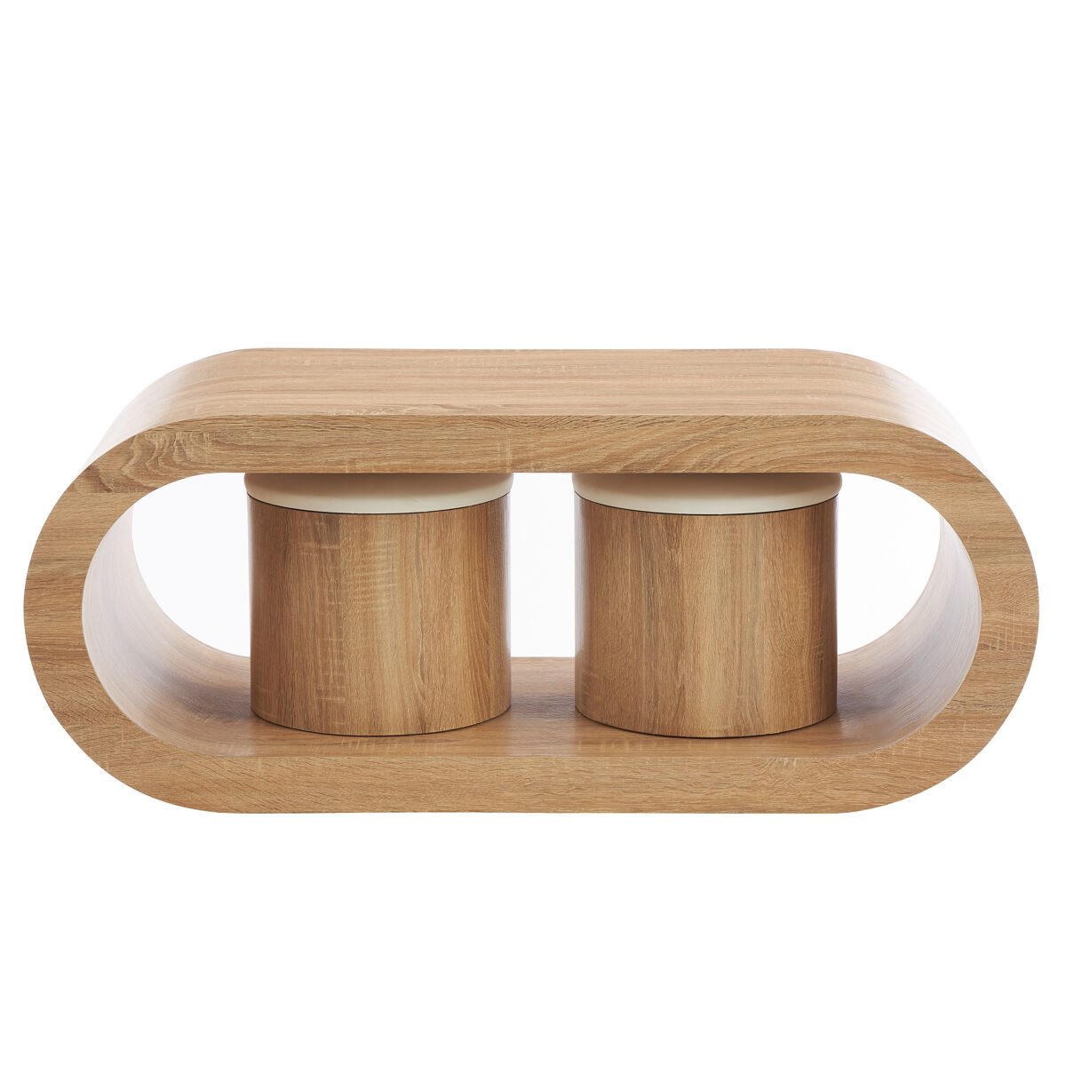 Mesa de centro com 2 puffs VENUS cor carvalho