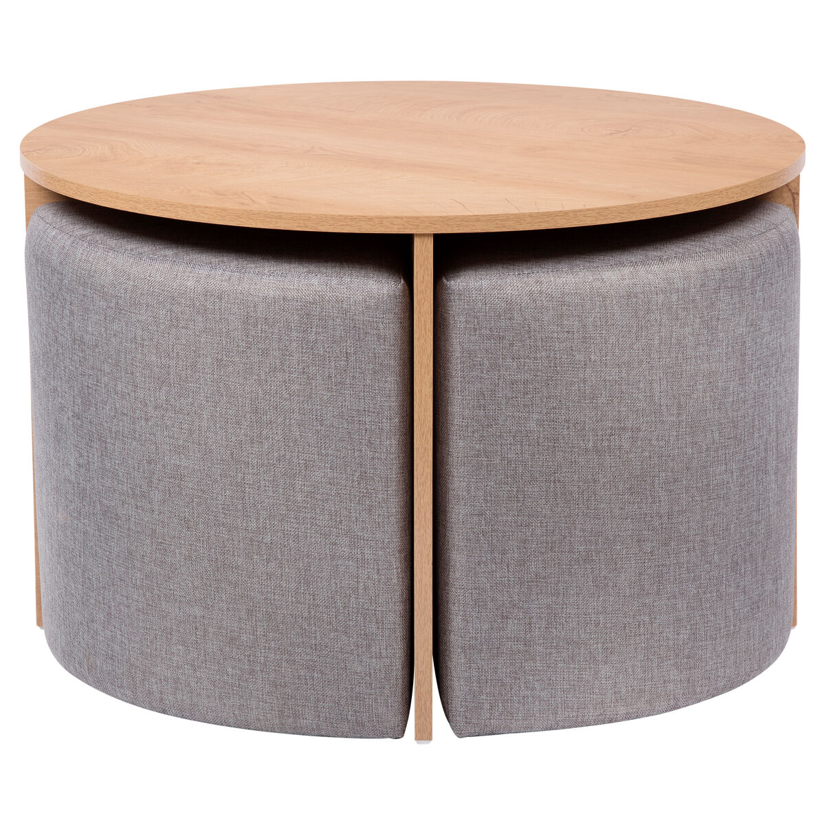 Conjunto de mesa de centro com puffs cor de madeira GIA