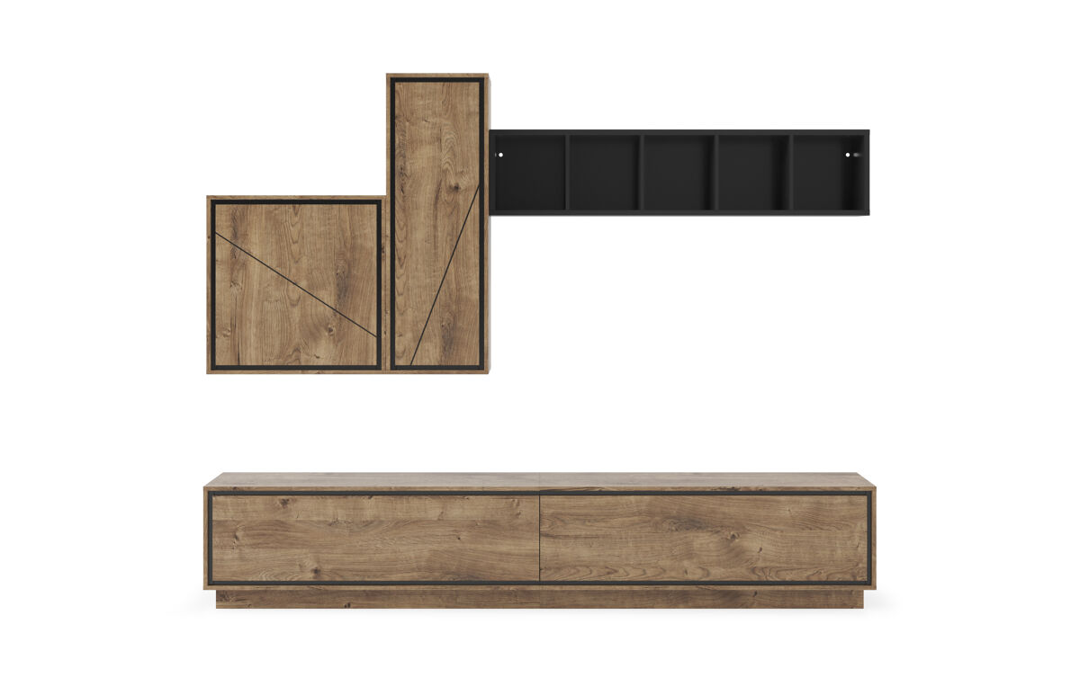 Compacto de tv 260cm preto e carvalho HELSINKI