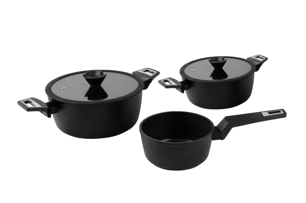 Conjunto de 3 panelas de alumínio BLACK diâmetros 28, 24 e 20cm