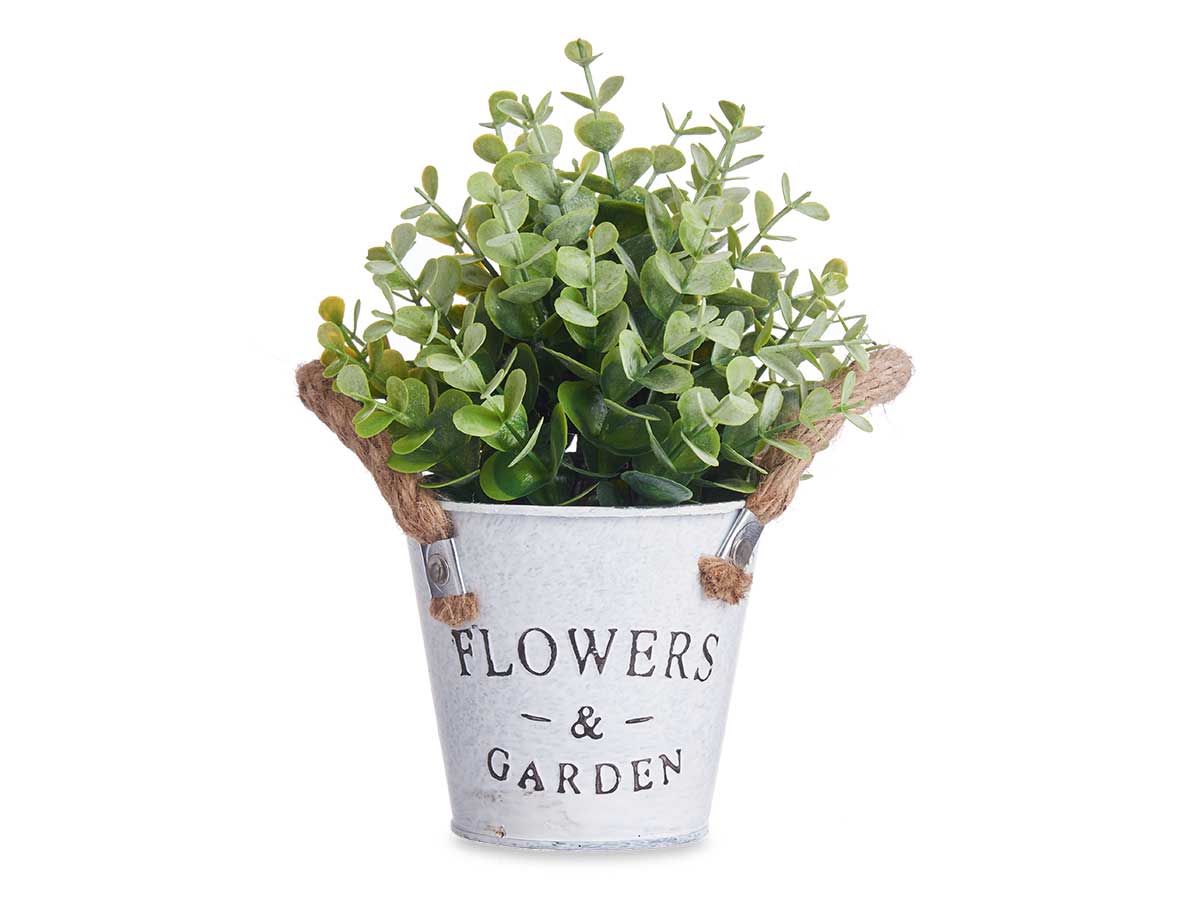 Planta floral VERDE em frasco de metal 26cm sortido