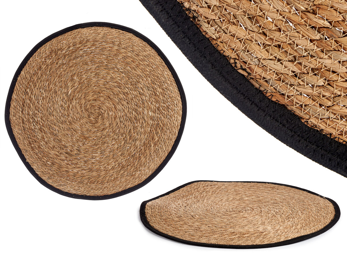Tapete REDONDA 80cm natural com rebordo preto