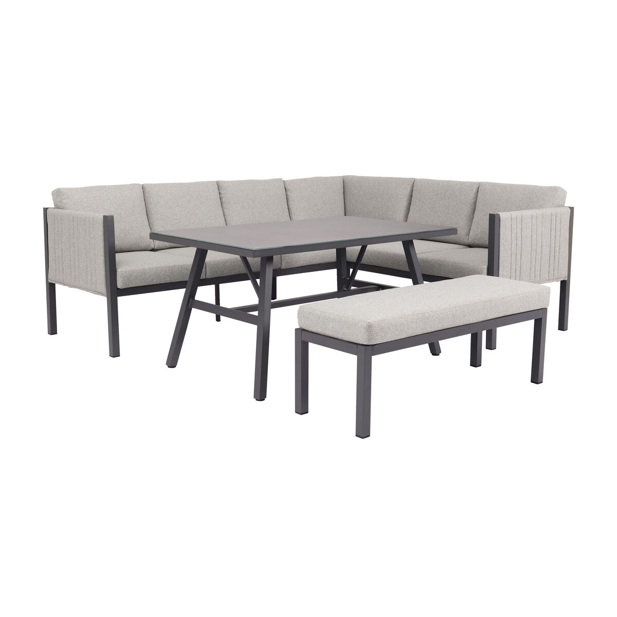 Conjunto sofá de canto para jardim CAMARGO com mesa alta e banco