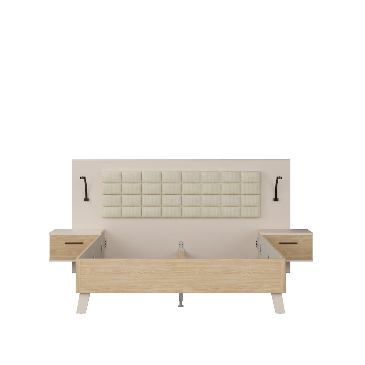 Conjunto de cama TOSCANA cabeceira e mesas de cabeceira em carvalho e creme