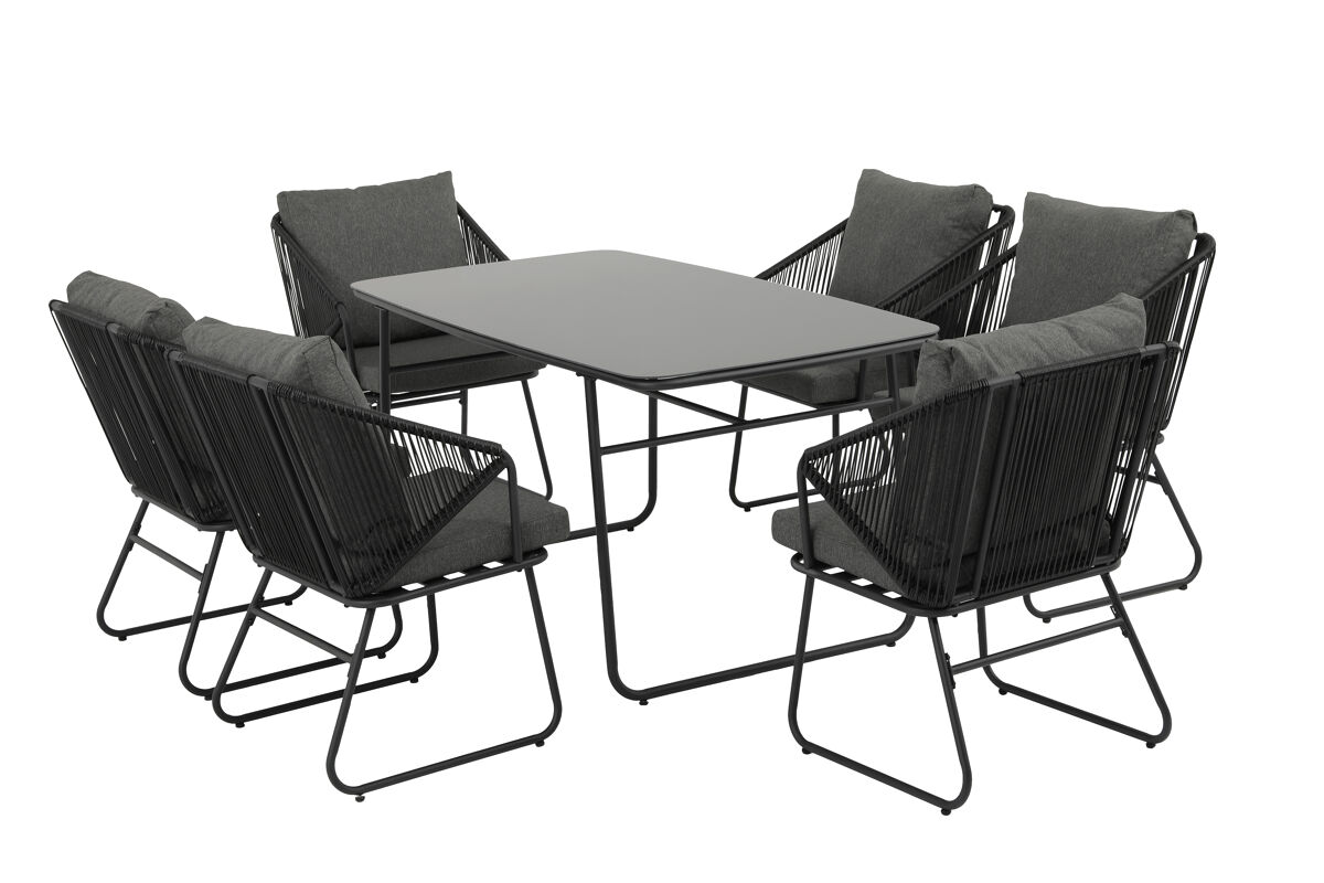 Conjunto de jardim VICAR com mesa retangular e 6 cadeirões