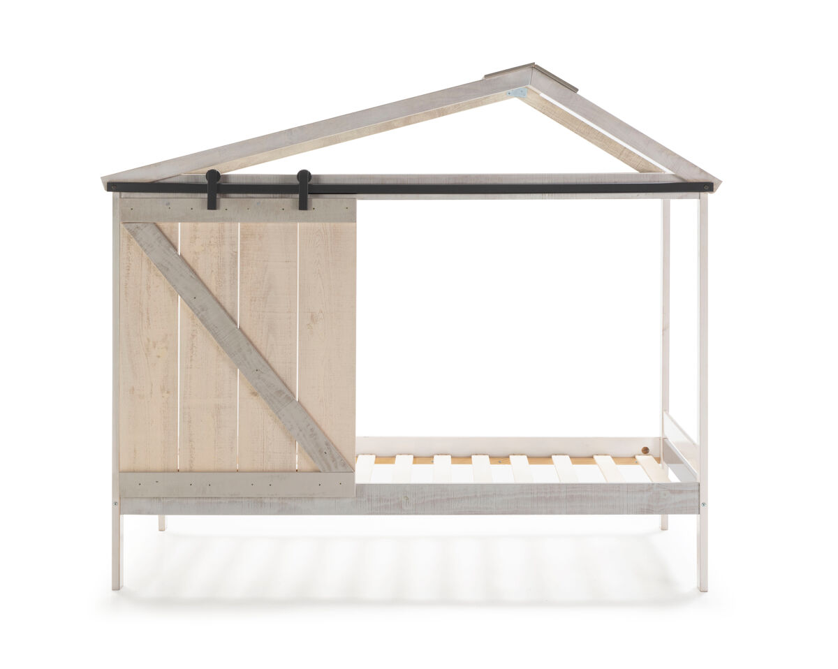 Cama tipo cabana JEREMIEL 90cm em branco rústico e cinza claro
