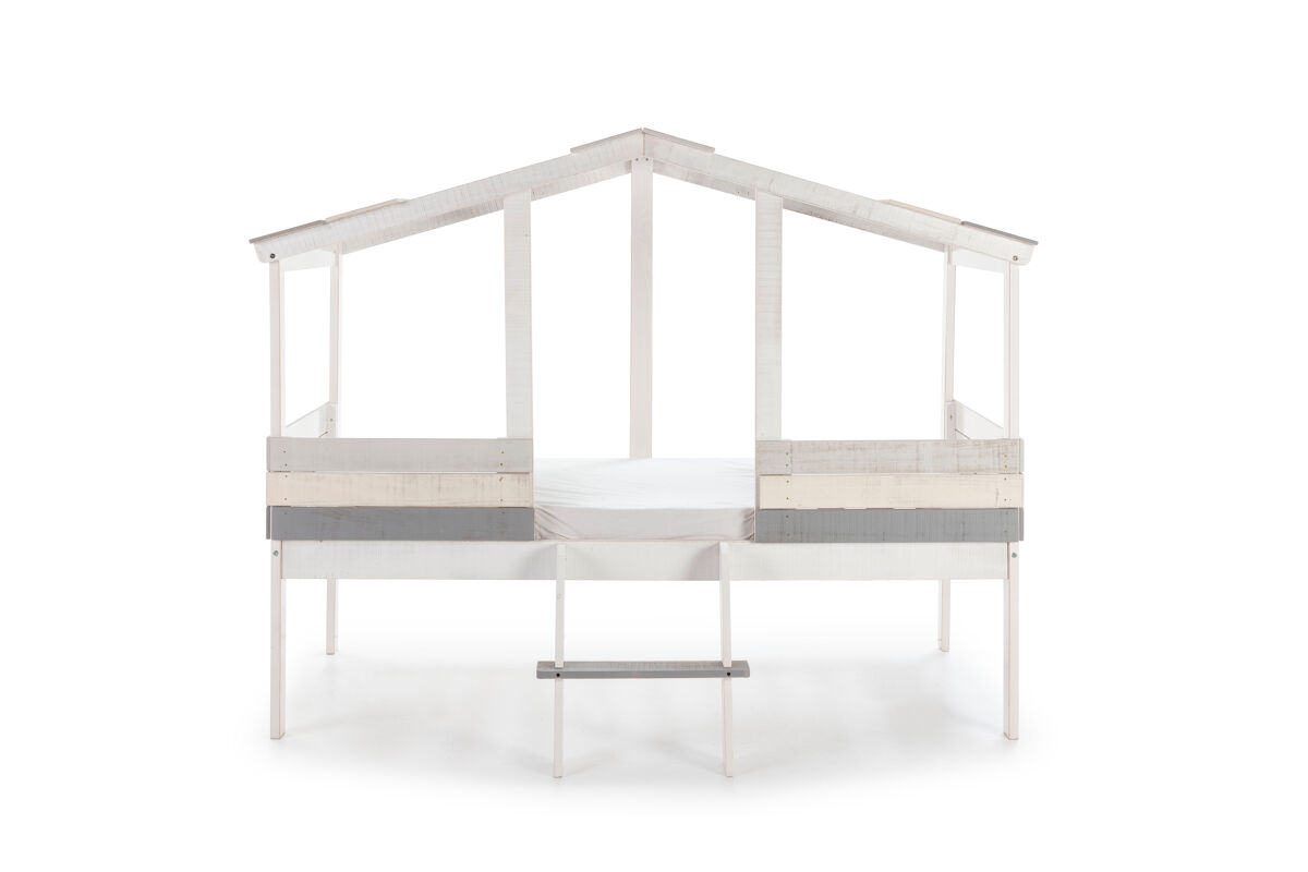 Cama tipo cabana CHAMUEL branco rústico e cinzas