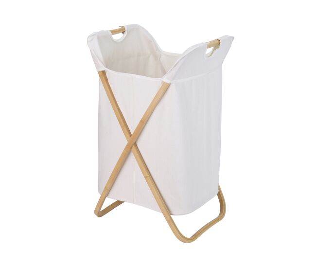 Cesto de roupa nordic em bambu e tecido 70x40x36cm bege
