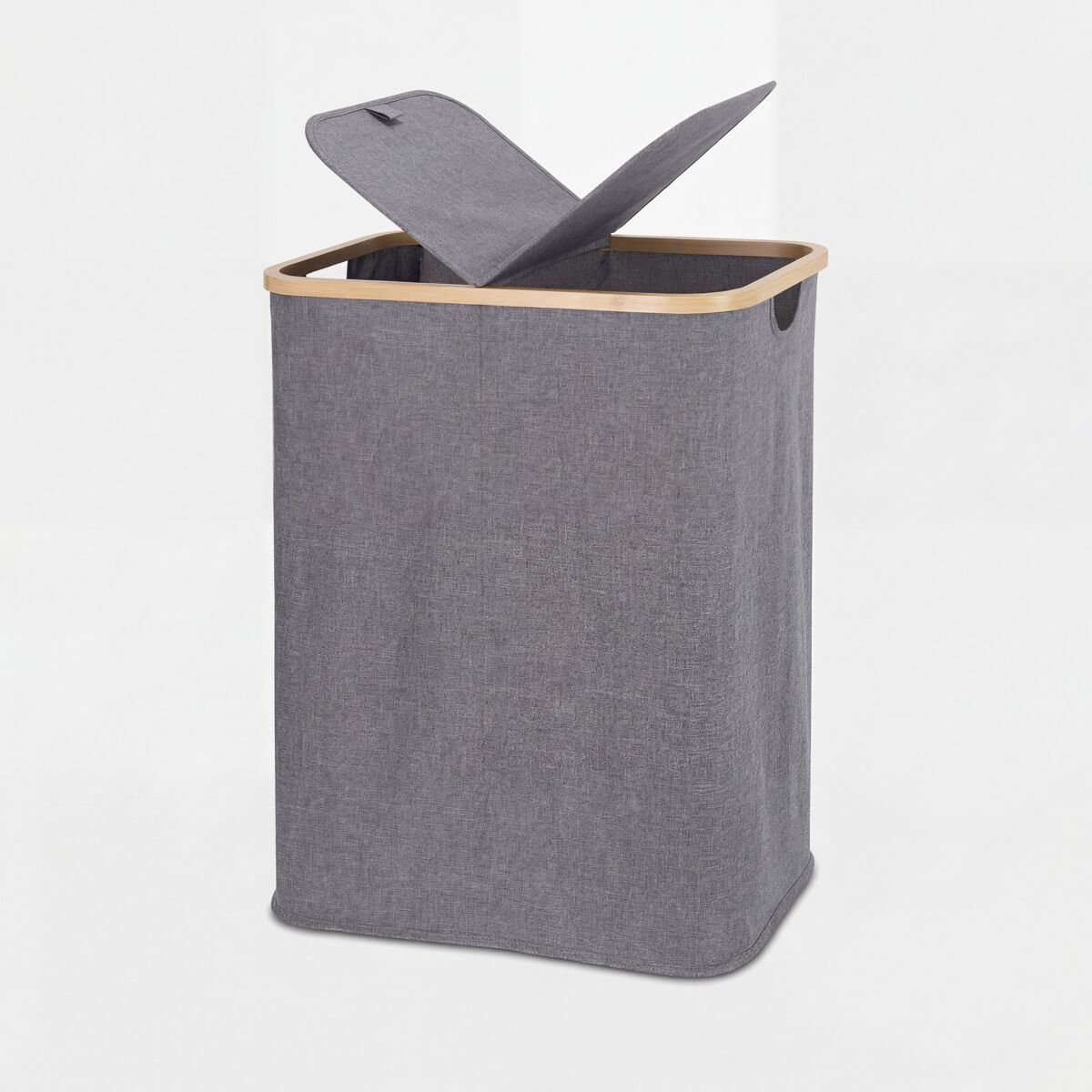 Cesto de roupa ECI em bambu e tecido 67x54x34cm cinza