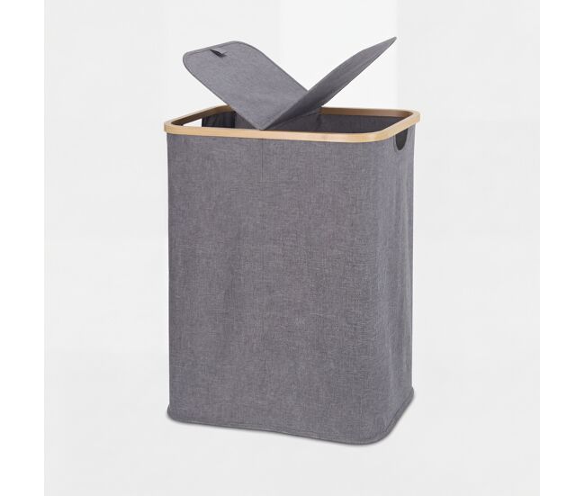 Cesto de roupa eci em bambu e tecido 67x54x34cm cinza