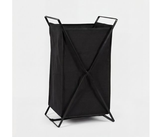Cesto de roupa tokio tecido e metal 64x36x30cm preto