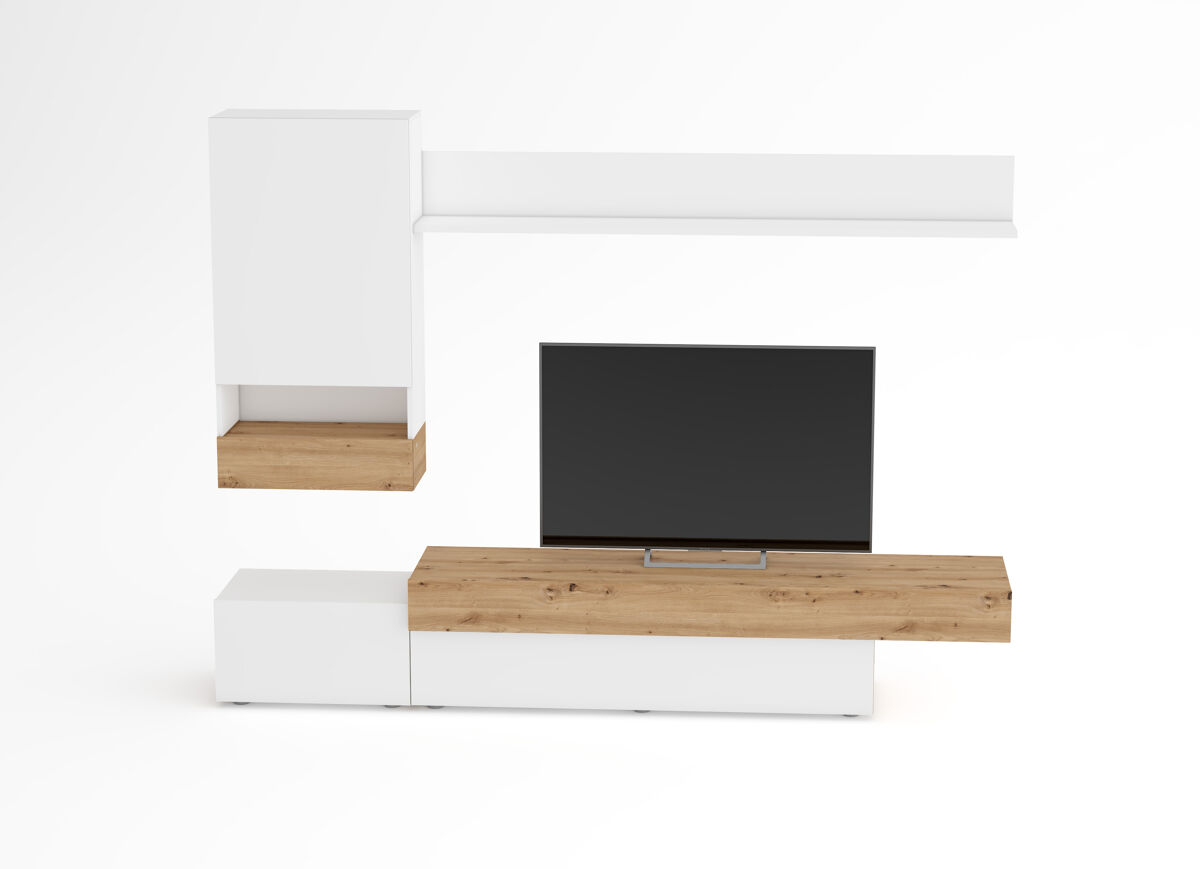 Compacto de TV HECTOR 240cm branco e carvalho