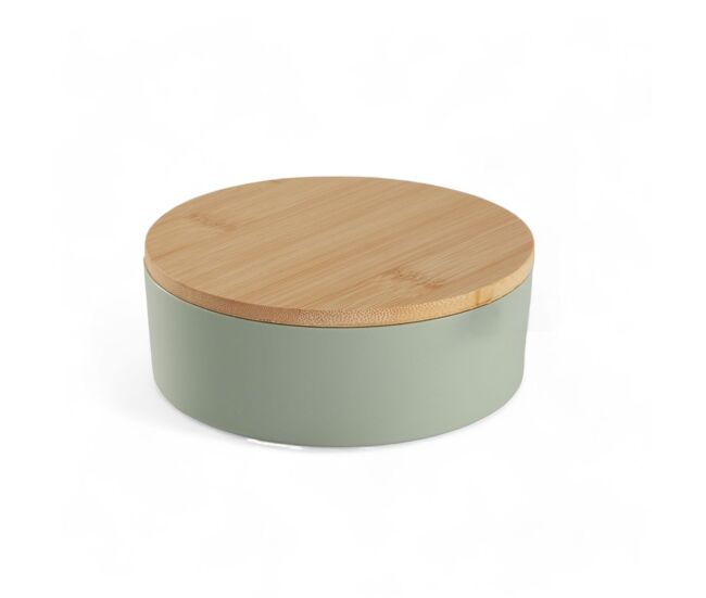 Caixa de joias circular com espelho em bambu verde 14cm