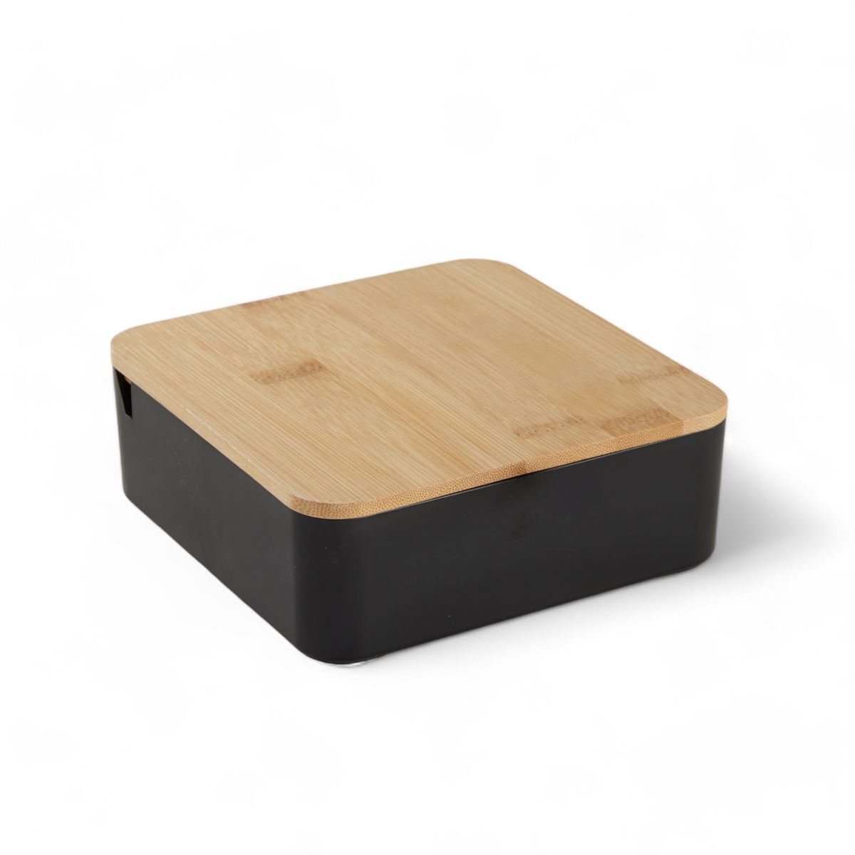 Caixa de joias cuadrada com espelho em bambu preto 14cm