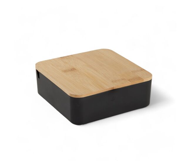 Caixa de joias cuadrada com espelho em bambu preto 14cm