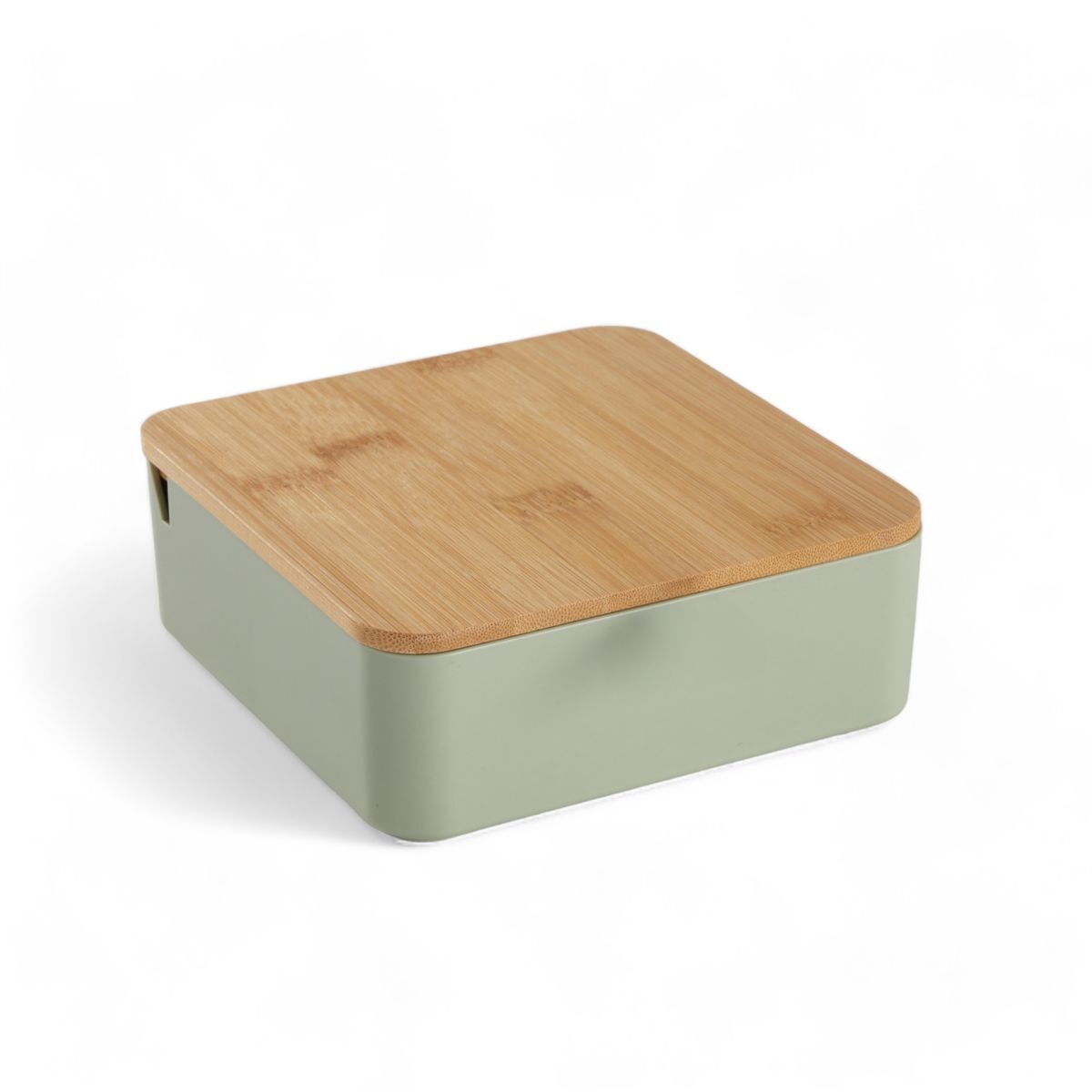 Caixa de joias cuadrada com espelho em bambu verde 14cm