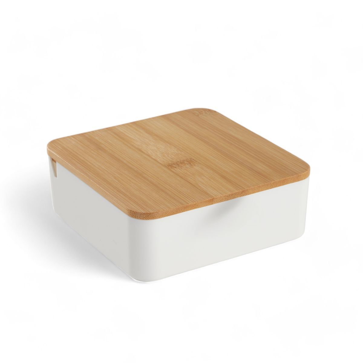 Caixa de joias cuadrada com espelho em bambu branco 14cm
