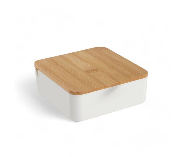 Caixa de joias cuadrada com espelho em bambu branco 14cm