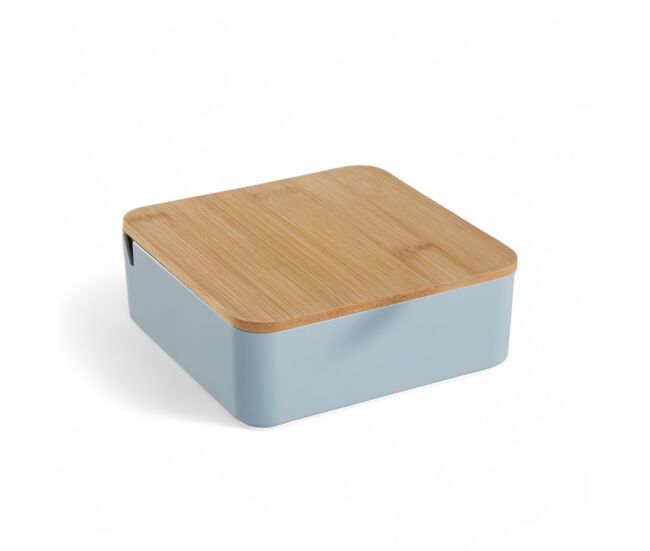 Caixa de joias cuadrada com espelho em bambu azul 14cm