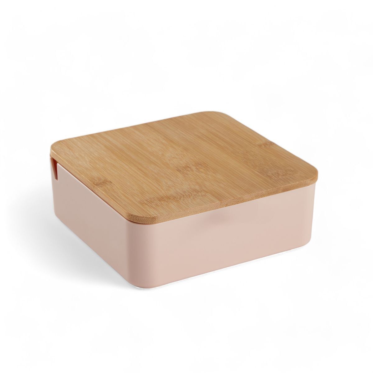 Caixa de joias cuadrada com espelho em bambu rosa 14cm