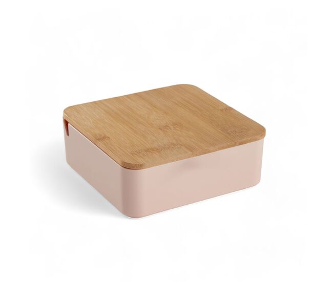 Caixa de joias cuadrada com espelho em bambu rosa 14cm