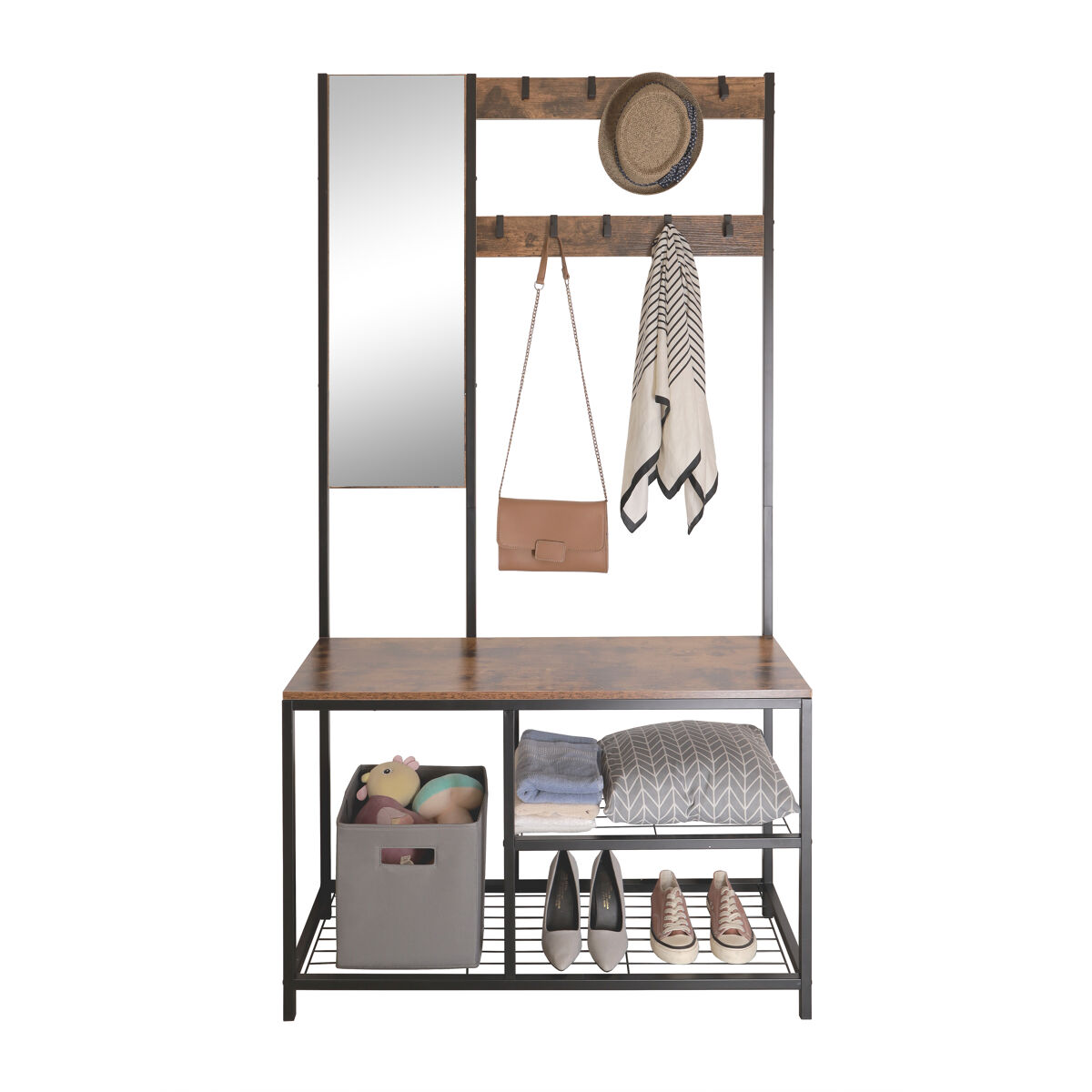 Cabide e sapateira DIELE II 185x98x36cm em metal e madeira