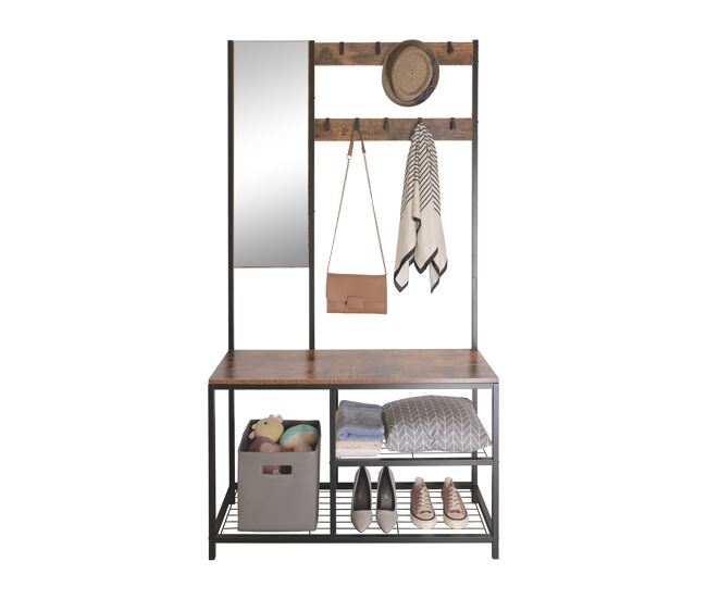Cabide e sapateira diele ii 185x98x36cm em metal e madeira