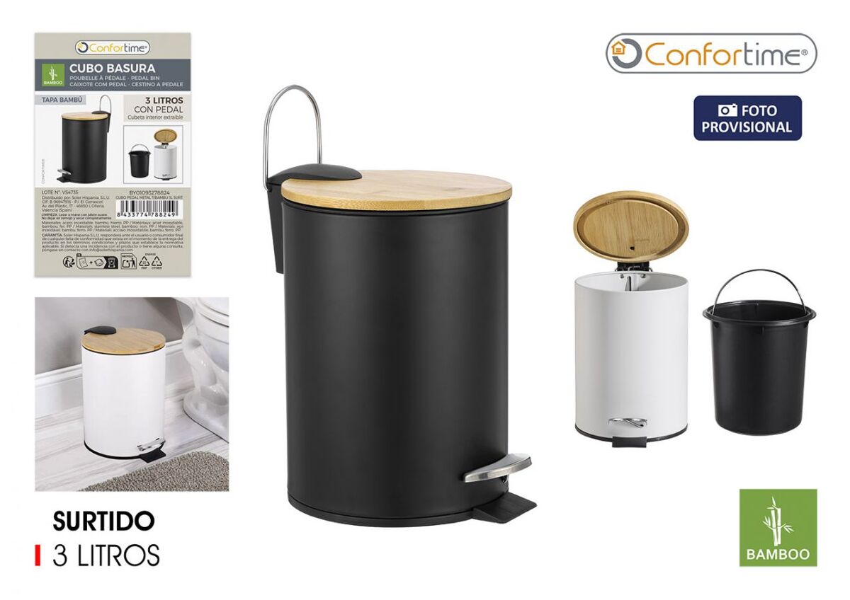 Balde do lixo BAÑO 3 litros metal e bambu